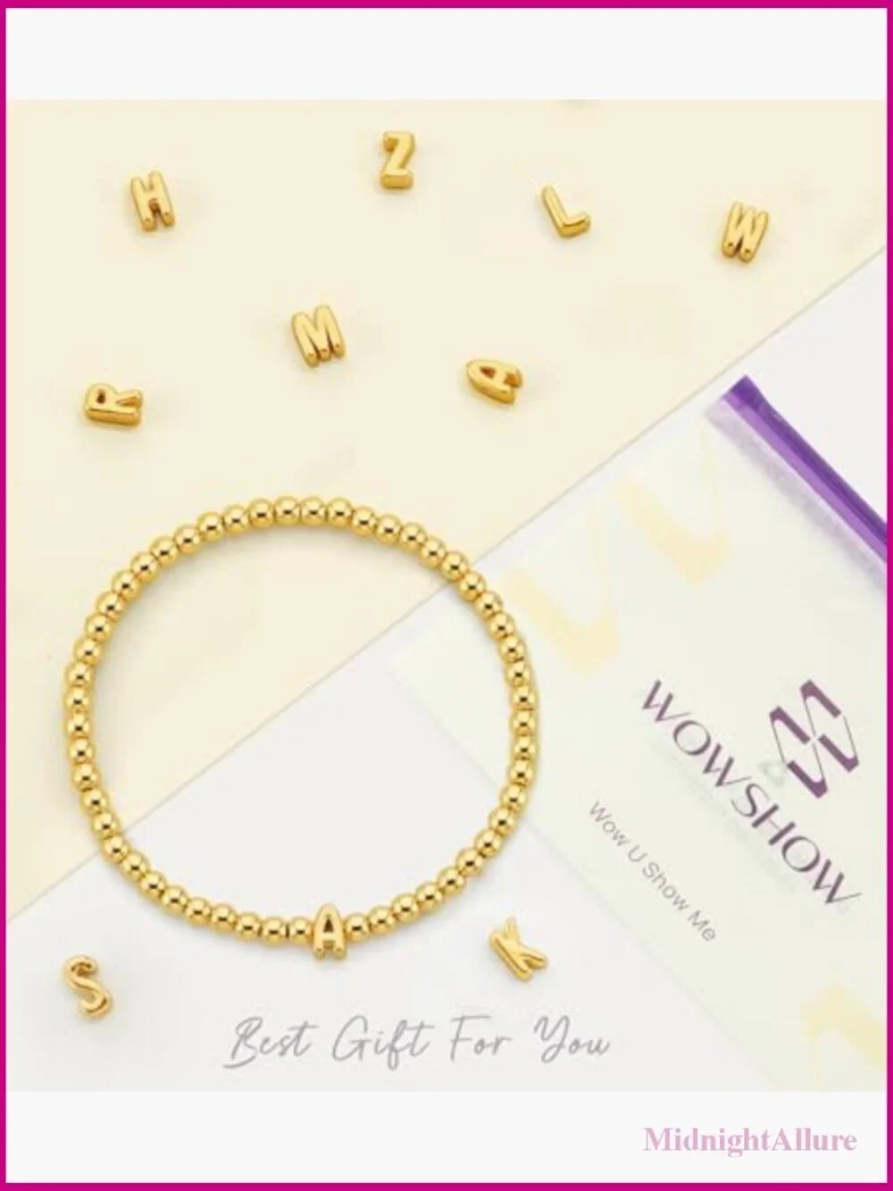 Stretch Initial Beaded Bracelet 18K Gold Plated A-Z Letter Jewelry Gift